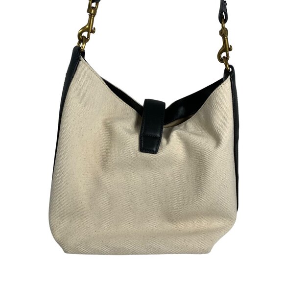 J.Crew Canvas Leather Crossbody Shoulder Bag Detachable Strap Brass Hardware EUC - Picture 3 of 8